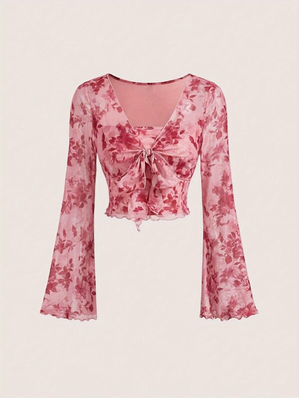 New style trumpet sleeve tie bow design top - Image 2