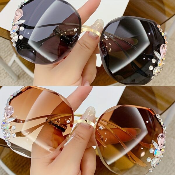 Buy 1 Get 1 Free, 2pcs Rhinestone Glasses, Women's Frameless Gradient Lens, Unique Bent Leg Design - Image 5