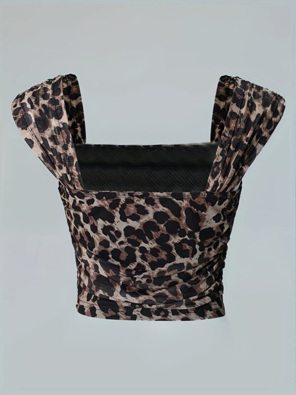 Backless Square Neck Tank Top with Micro-Elastic Leopard Print Straps - Image 2