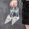 Women's Elegant Pointed Silvery Open Heel Thin High - Image 2