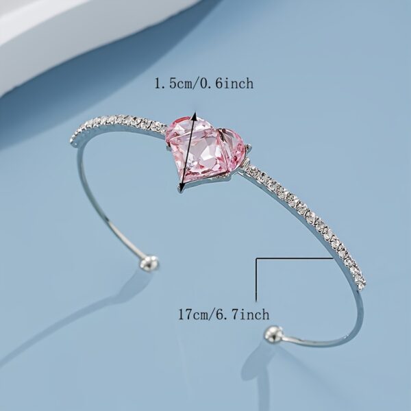 Pink Rhinestone Heart Cuff Bracelet - Image 4