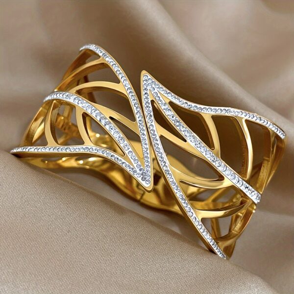 Luxury 14K Gold Plated Stainless Steel Cuff Bracelet - Image 4