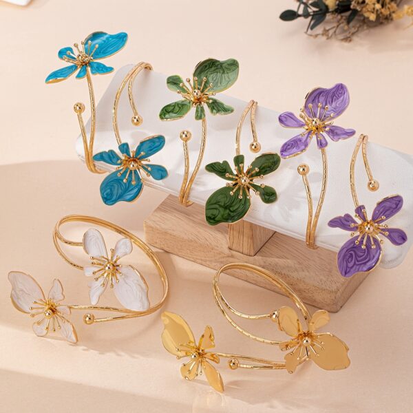 Bohemian Floral Enamel Flower Bracelets for Women - Image 2
