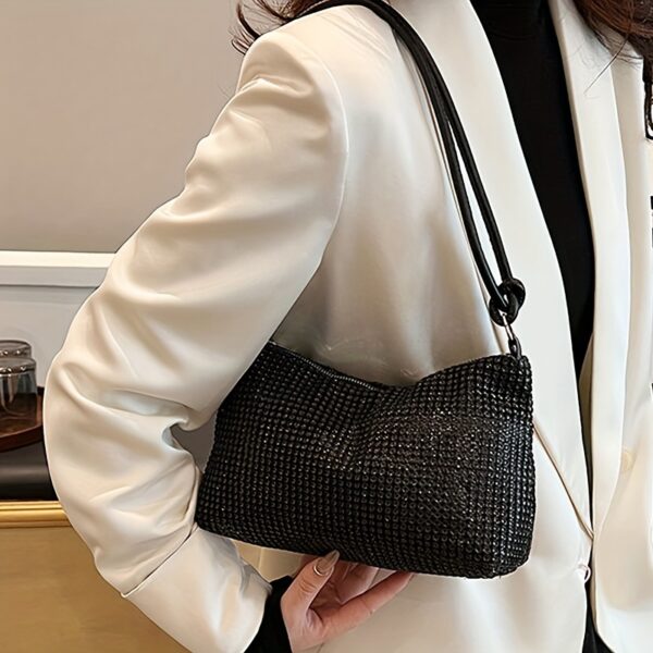 Stylish Black Rhinestone-Embellished Crossbody Bag with Golden-Tone Chain Strap