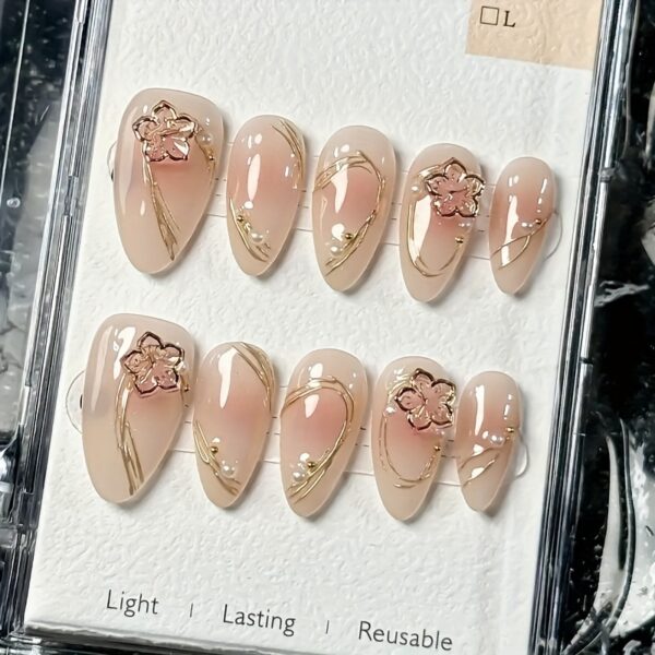 10pcs Of Wearable Nail Art Almond Shaped Handmade Nail Art - Image 3