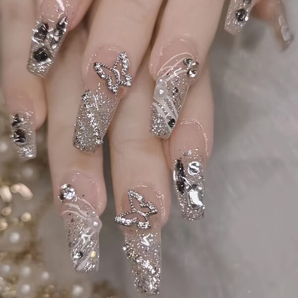 Sparkling Butterfly Long Nails 24pcs Ballet Nails - Image 2