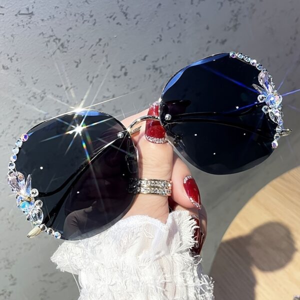 Buy 1 Get 1 Free, 2pcs Rhinestone Glasses, Women's Frameless Gradient Lens, Unique Bent Leg Design - Image 4