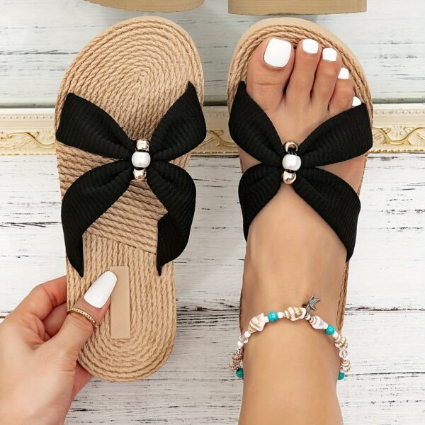 Women'S Beige Jewel Embroidery Flat Sandals - Image 3