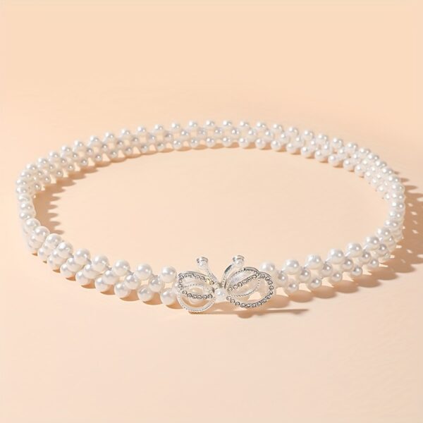 Women'S Stretch Pearl Waist Belt with Alloy Buckle - Image 5