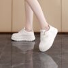 Women's White Low-Top Lace-Up Casual Sneakers with Thick Cushioned TPU Sole - Image 9