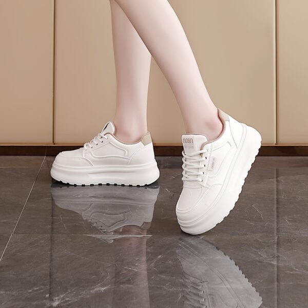 Women's White Low-Top Lace-Up Casual Sneakers with Thick Cushioned TPU Sole - Image 9