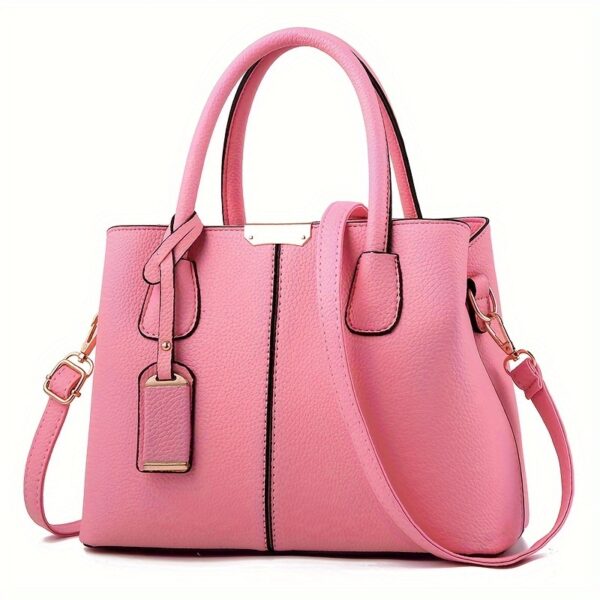Large Capacity Gray PU Tote Bag - Image 5