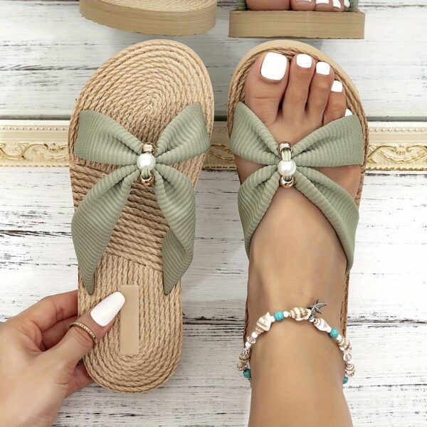Women'S Beige Jewel Embroidery Flat Sandals - Image 2