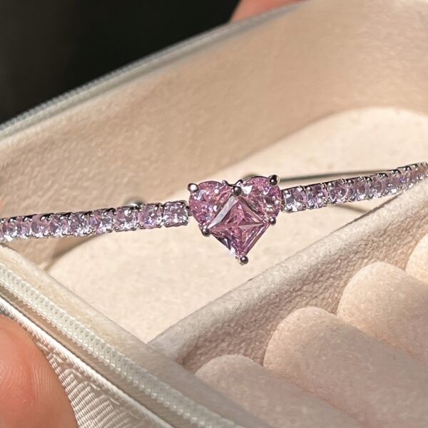 Pink Rhinestone Heart Cuff Bracelet - Image 3