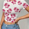 Women'S Floral Print Crop Top T-Shirt - Image 3