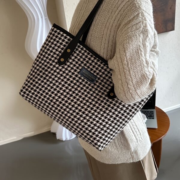 1 pc Women's Houndstooth Tote Bag - Image 9
