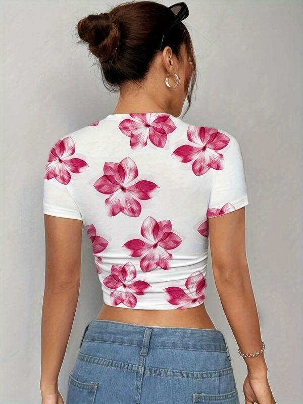 Women'S Floral Print Crop Top T-Shirt - Image 2