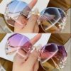 Buy 1 Get 1 Free, 2pcs Rhinestone Glasses, Women's Frameless Gradient Lens, Unique Bent Leg Design - Image 7