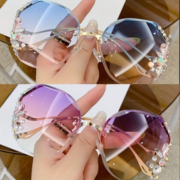 Buy 1 Get 1 Free, 2pcs Rhinestone Glasses, Women's Frameless Gradient Lens, Unique Bent Leg Design - Image 7