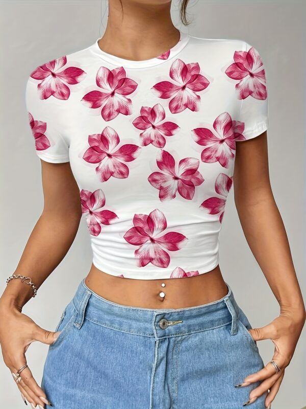 Women'S Floral Print Crop Top T-Shirt - Image 4