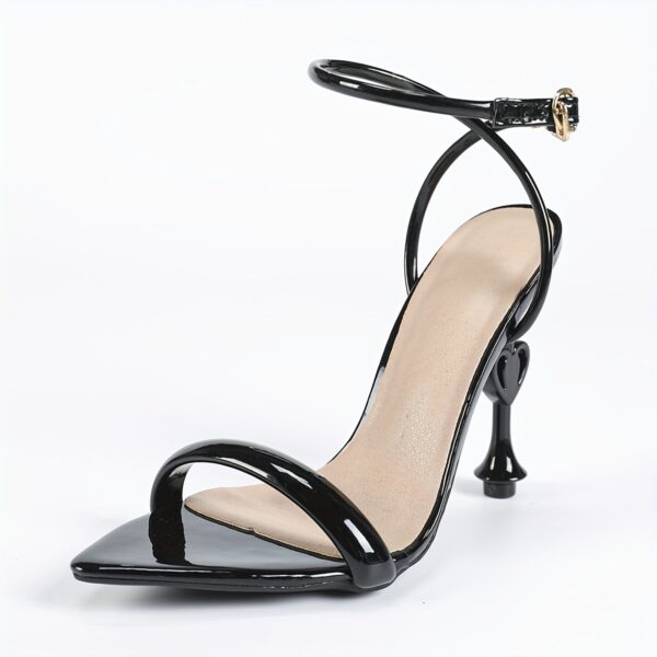 Elegant Black Heart-Shaped Stiletto Heeled Sandals for Women - Image 6