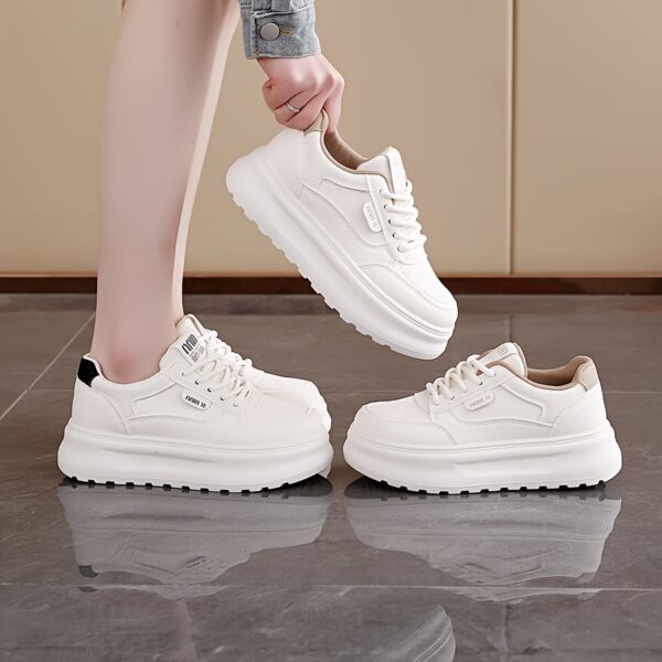 Women's White Low-Top Lace-Up Casual Sneakers with Thick Cushioned TPU Sole - Image 11