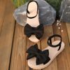 Elegant Women's Mary Jane Flat Sandals with Black Bow Detail - Lightweight Soft Microfiber Slip-On Open-Toe Beach Shoes, Comfortable EVA Sole for Casual & Formal Wear, All-Season Versatile Design, Summer Footwear, Bowadorned Shoes, Breezy Look, Breathable Fabric - Image 2