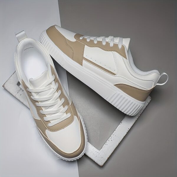 Classic White & Beige Low-Top Casual Sneakers - Image 8