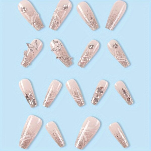 Sparkling Butterfly Long Nails 24pcs Ballet Nails - Image 3