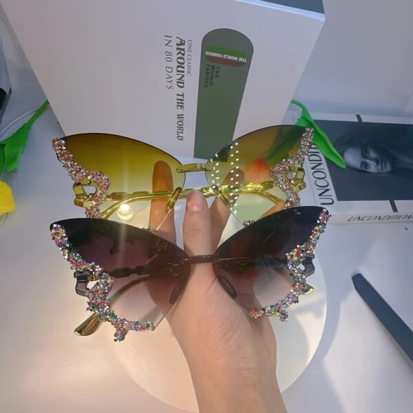 American Fashion Butterfly Shape Diamond Large Frame Retro Trend High-End Prom Catwalk Glasses - Image 3
