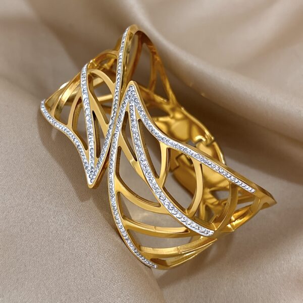 Luxury 14K Gold Plated Stainless Steel Cuff Bracelet - Image 3