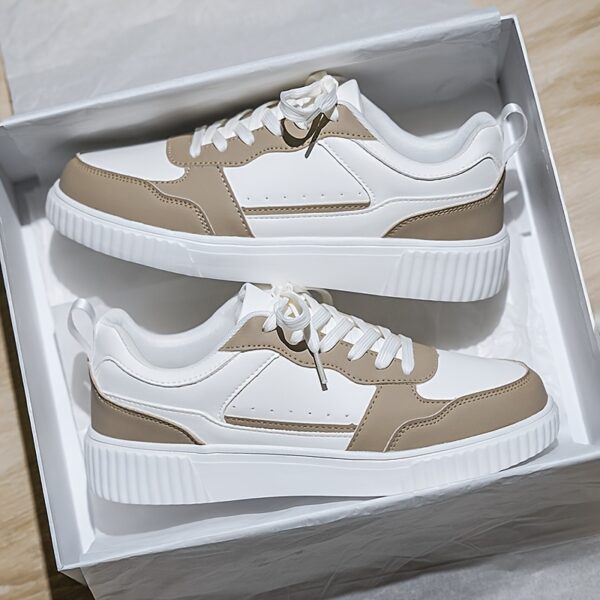 Classic White & Beige Low-Top Casual Sneakers - Image 6