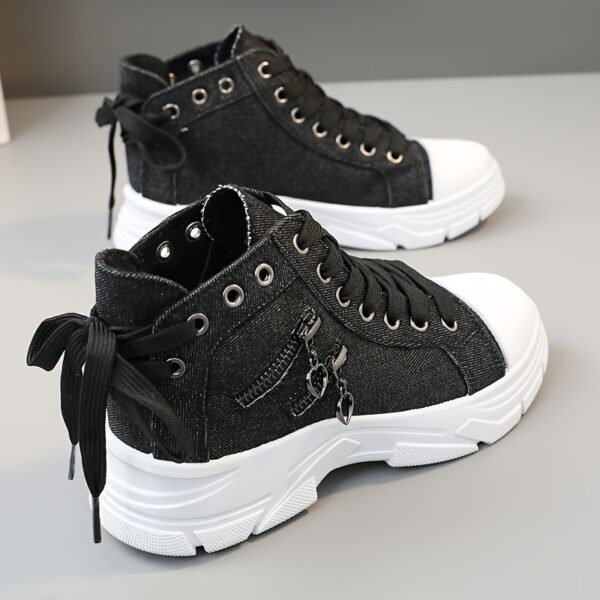 Women'S Platform Sneakers, Zip Detail Lace Up High Top Shoes, Casual All-Match Sports Shoes Plus Size - Image 11