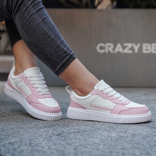 Pink & White Color-Block Casual Sneakers - Image 3