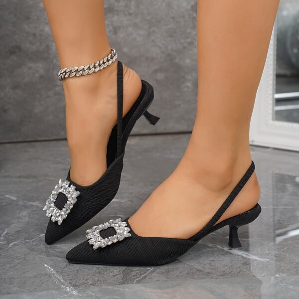 Women's White Rhinestone-Embellished Pointed-Toe Summer Sandals with Adjustable Back Strap - Image 10