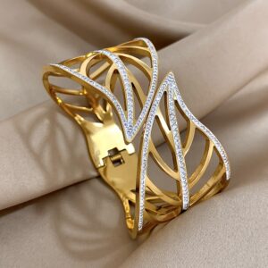 Luxury 14K Gold Plated Stainless Steel Cuff Bracelet