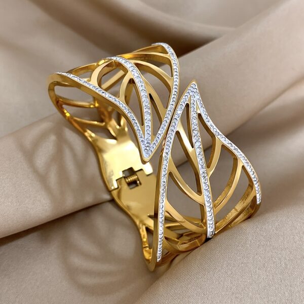 Luxury 14K Gold Plated Stainless Steel Cuff Bracelet