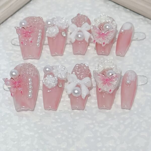 10pcs High-End Handmade Rose Jelly Butterfly Fake Nails - Image 5