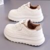 Women's White Low-Top Lace-Up Casual Sneakers with Thick Cushioned TPU Sole - Image 5