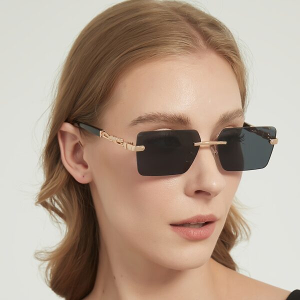 A pair of fashionable glasses with a retro style, featuring rimless leopard print temples and a compact trendy frame - Image 2