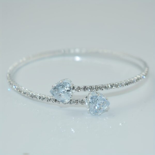 1 pc Elegant Silver-Tone Open-End Heart-Shaped Zirconia Bracelet - Image 8