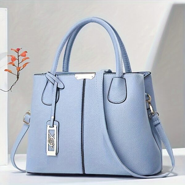 Large Capacity Gray PU Tote Bag - Image 10