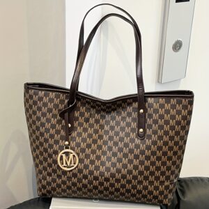 Perfect Lily Women's Vintage Synthetic Leather Tote Bag with Old Flower Pattern & Golden-Tone 'M' Charm
