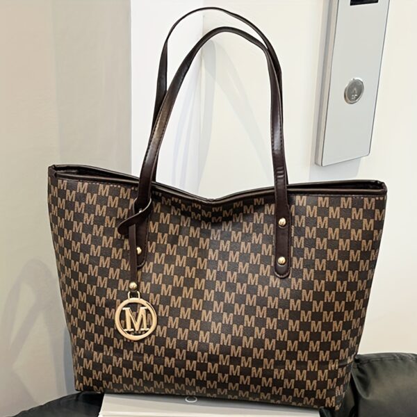 Perfect Lily Women's Vintage Synthetic Leather Tote Bag with Old Flower Pattern & Golden-Tone 'M' Charm