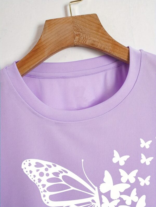 Butterfly Print Crew Neck T-Shirt - Image 3