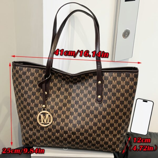 Perfect Lily Women's Vintage Synthetic Leather Tote Bag with Old Flower Pattern & Golden-Tone 'M' Charm - Image 9