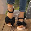 Elegant Women's Mary Jane Flat Sandals with Black Bow Detail - Lightweight Soft Microfiber Slip-On Open-Toe Beach Shoes, Comfortable EVA Sole for Casual & Formal Wear, All-Season Versatile Design, Summer Footwear, Bowadorned Shoes, Breezy Look, Breathable Fabric - Image 14