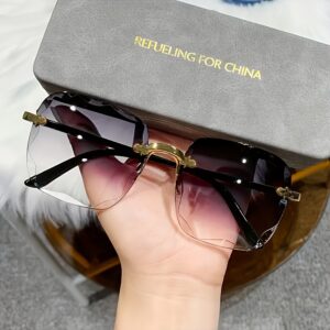 Frameless gradient fashion glasses, plastic frame with PC lenses, stylish oversized frames suitable for both men and women
