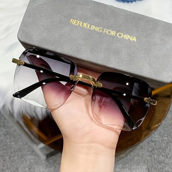 Frameless gradient fashion glasses, plastic frame with PC lenses, stylish oversized frames suitable for both men and women