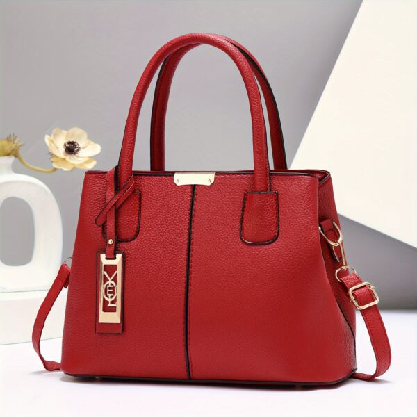 Large Capacity Gray PU Tote Bag - Image 16